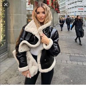 NWT zara faux leather fleece jacket sz XS